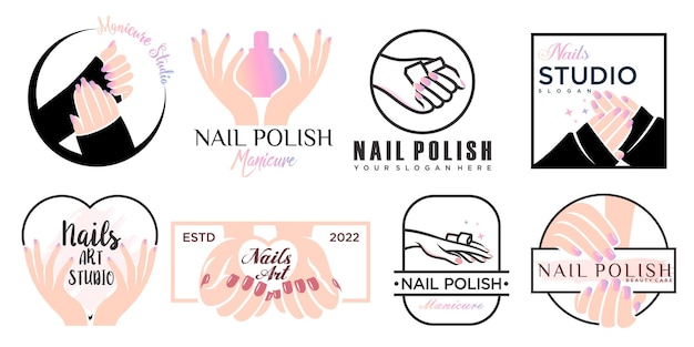 Nails art studio or nails polish icon set logo design template