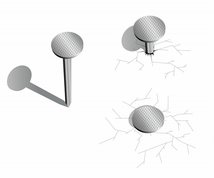 Vector nails crack the wall.  illustration  on white background.