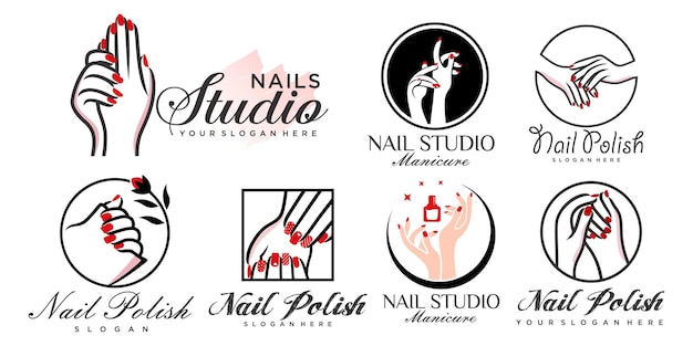 Collezione di loghi nails con un concetto di elemento creativo e unico