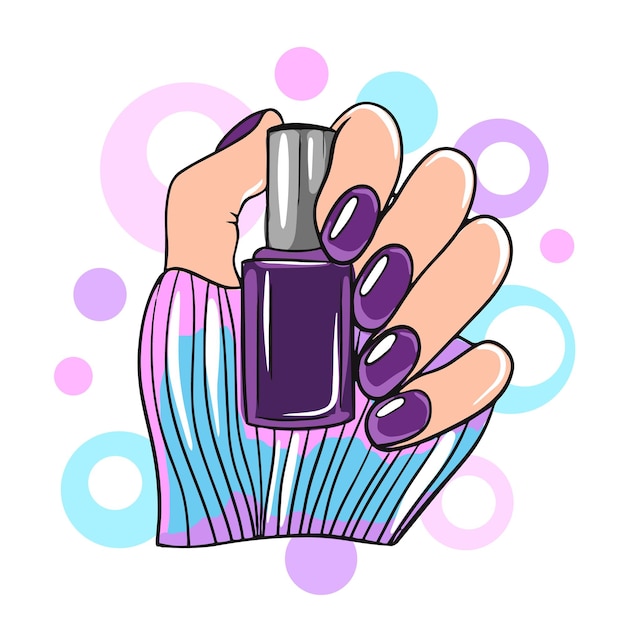 Vettore unghie e manicure concetto illustrazione vettoriale smalto per unghie in mano femminile