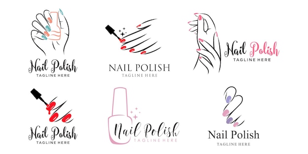 Vettore set di icone per unghie e manicure con il design del logo delle mani della donna