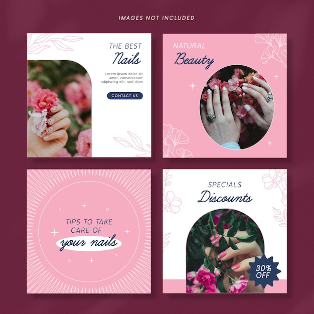 Vector nails social media post template collectie eps premium