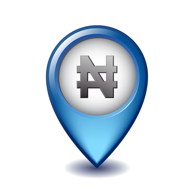 Naira currency sign mapping marker  icon. illustration  of symbol of nigerian money on map pointer.