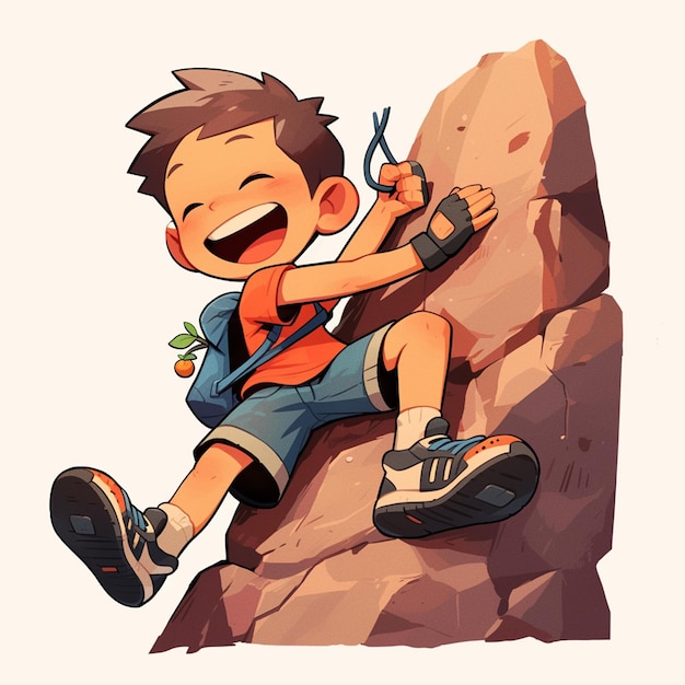 Vector a nairobi boy climbs a rock wall in cartoon style