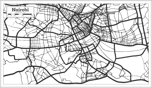 ナイロビケニア市の地図は白黒です。白地図。ベクトルイラスト。