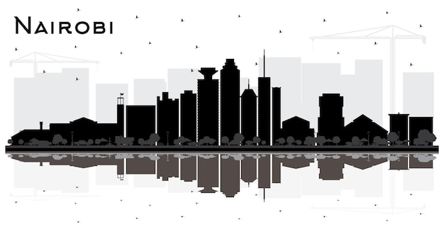 Vector nairobi kenya city skyline silhouette with black buildings and reflections isolated on white