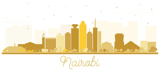 Nairobi Kenya City Skyline Silhouette with Golden Buildings Isolated on White