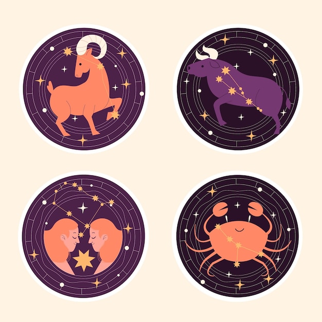 Naive astrological sign sticker collection