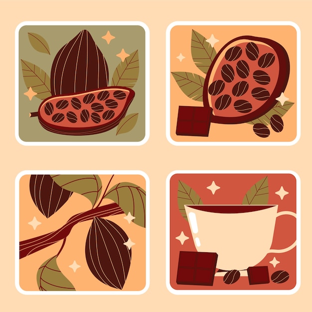 Vector naive cacao stickers set