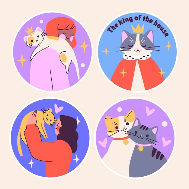 Vector naive cat lovers stickers collection