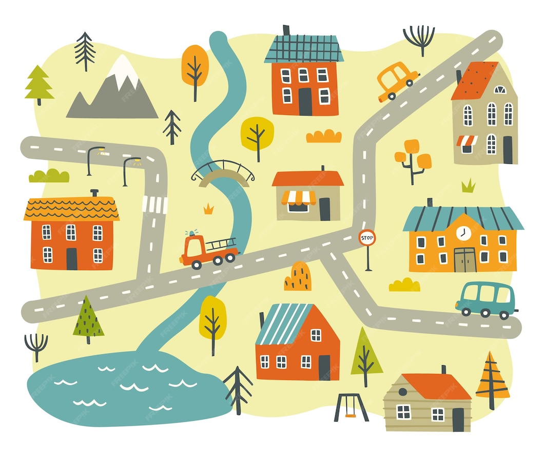 Premium Vector Naive city map for nursery carpet doodle baby town