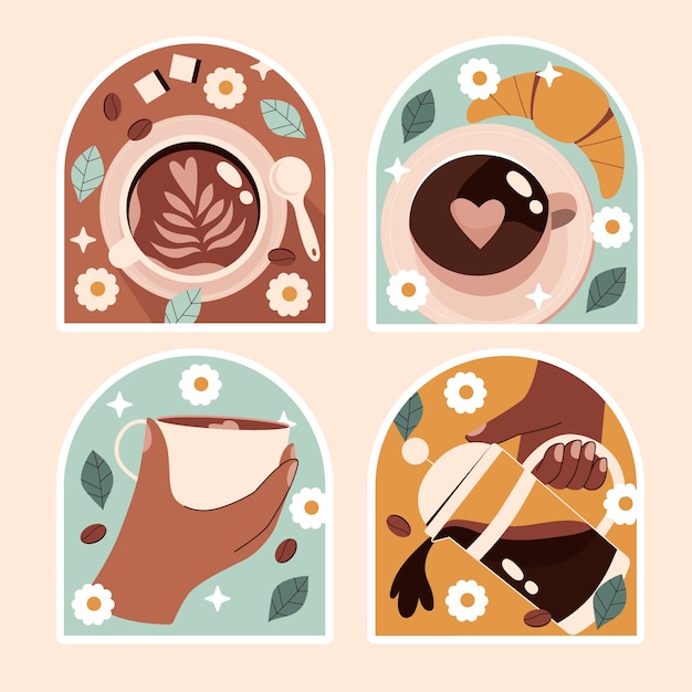 Naive coffee stickers set