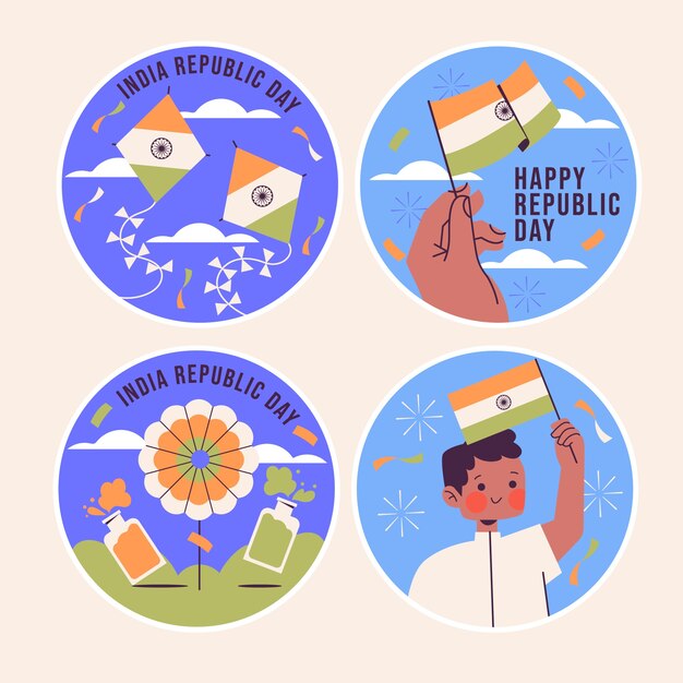 Vector naive india republic day stickers collection