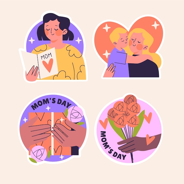 Vector naive mother's day stickers collection