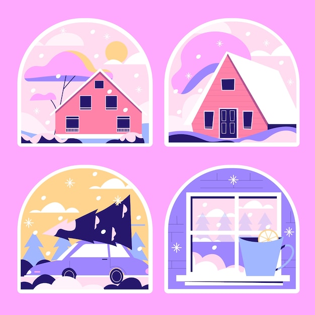 Vector naive winter stickers collection