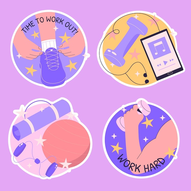 Naive workout stickers illustration collection