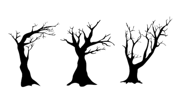 naked tree silhouette design. leafless plant illustration. nature vector background.