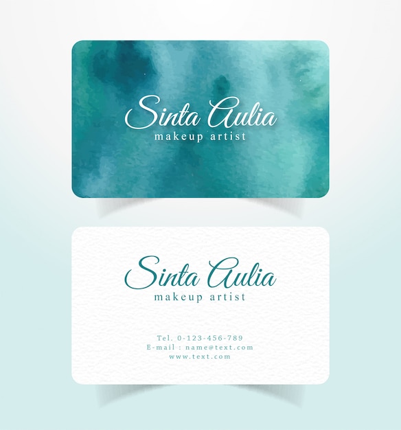 Name card business card with dark tosca splash watercolor template