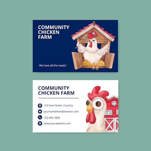 Name card template with chicken farm food conceptwatercolor style