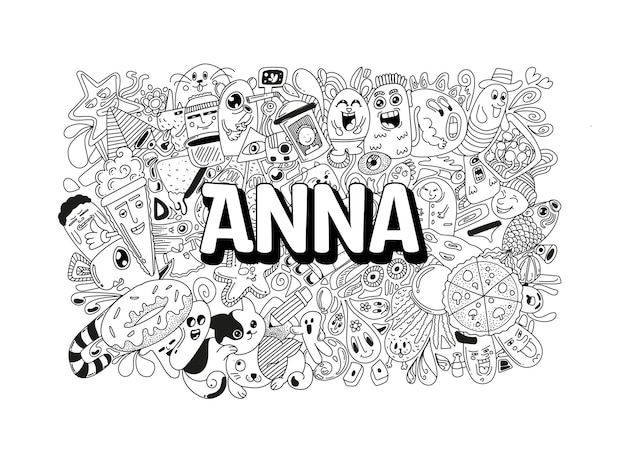 Nome doodle arte disegnata a mano per anna