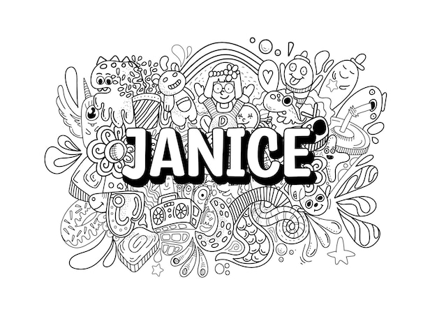 Nome doodle arte disegnata a mano per janice