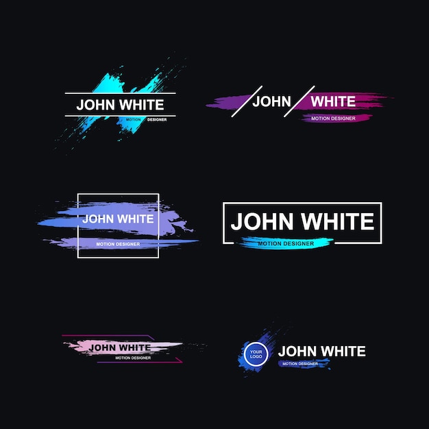 Name lower thirds set brush modern colorful templates. vector illustration