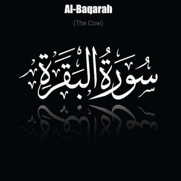 The name of surah in Holy Quran Al-Baqarah chapter (The Cow). Vector of arabic calligraphy desig