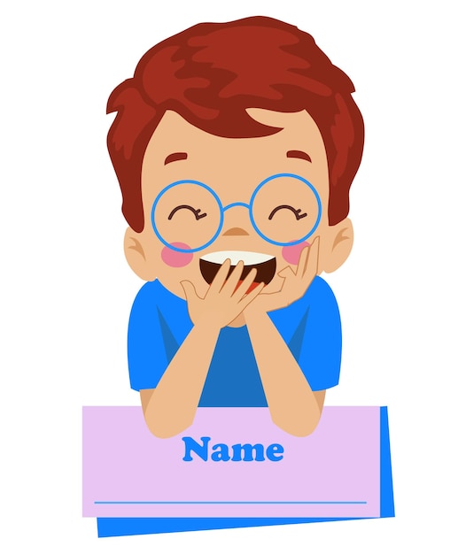 Name writing card and cute boy