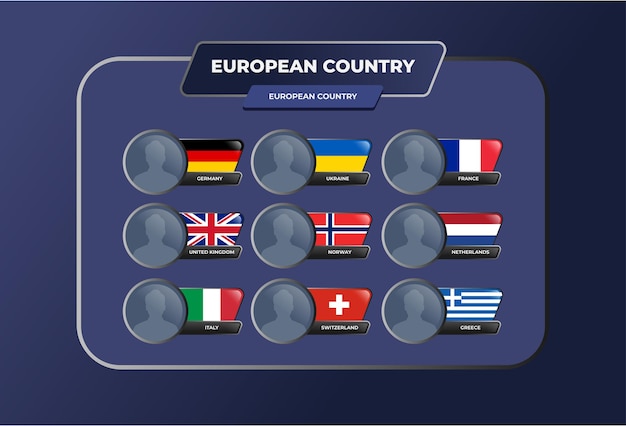 Vector namen en symbolen van europese landenvlaggen