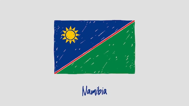 Bandiera della namibia matita colorata o pennarello schizzo vettore