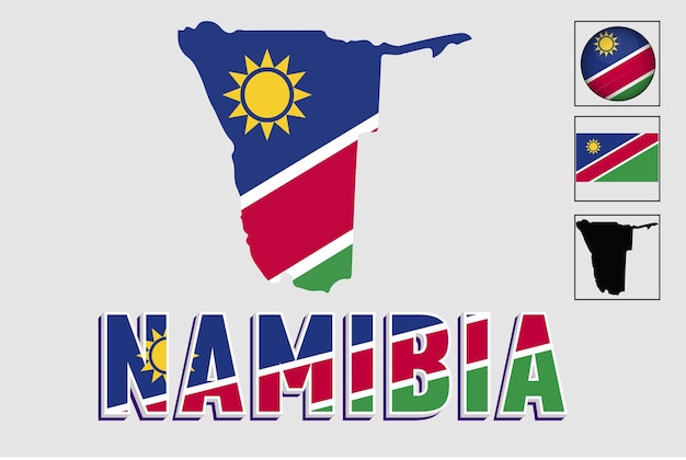 Vector namibia flag and map in a vector graphic