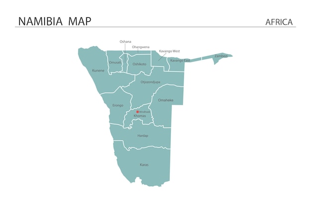 namibia map on white background Map have all province and mark the capital city of namibia
