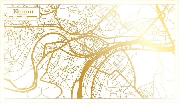 Vettore mappa della città di namur belgio in stile retrò con mappa di contorno a colori dorati