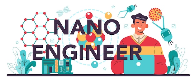 나노 엔지니어링 웹 배너 또는 방문 페이지 집합입니다. 과학자들은 일한다