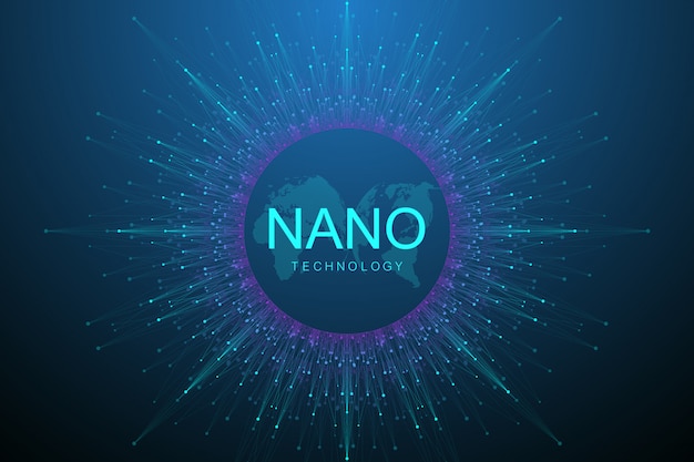 nano technologies abstract background. cyber technology concept. artificial intelligence, virtual reality, bionics, robotics, global network, microprocessor, nano robots.