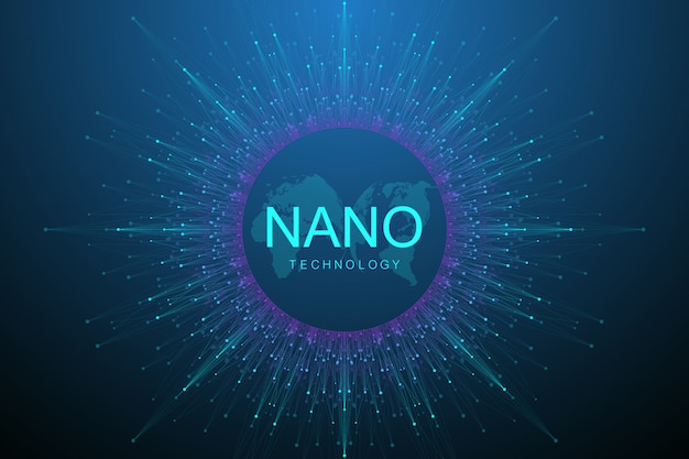 Sfondo astratto di nano tecnologie. concetto di tecnologia informatica. intelligenza artificiale, realtà virtuale, bionica, robotica, rete globale, microprocessore, nano robot.