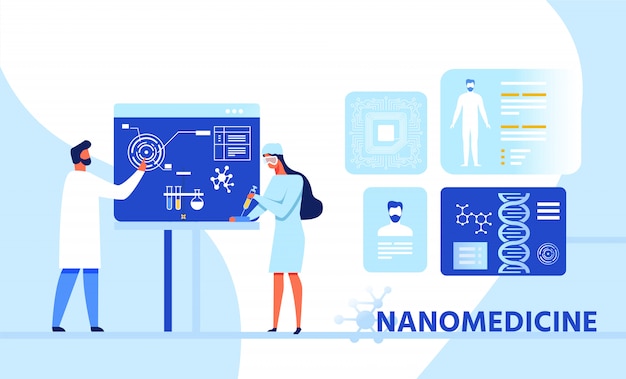 Nanomedicine infographic research cartoon banner