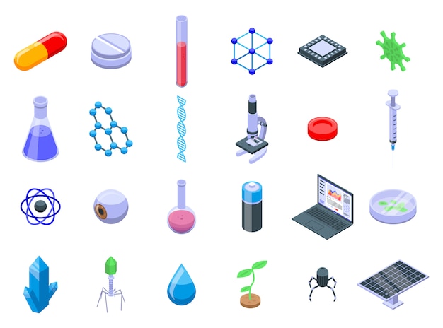 Nanotechnology icons set