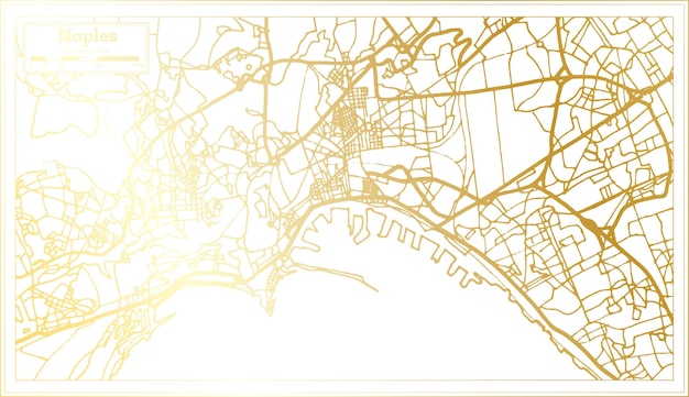 Naples italy city map in retro style in golden color outline map