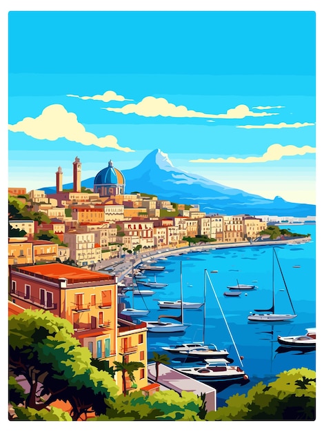 Vettore napoli italia decorazione vintage poster di viaggio souvenir cartolina ritratto pittura wpa illustrazione