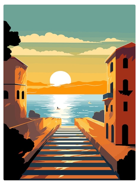 Vector naples italy decoration vintage travel poster souvenir postcard portrait painting wpa illustration