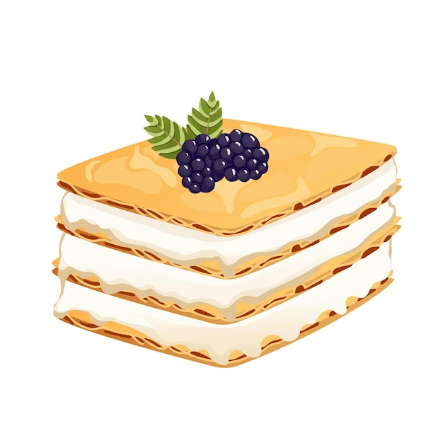 Napoleon cake isolated on a white background Cartoon style Vector