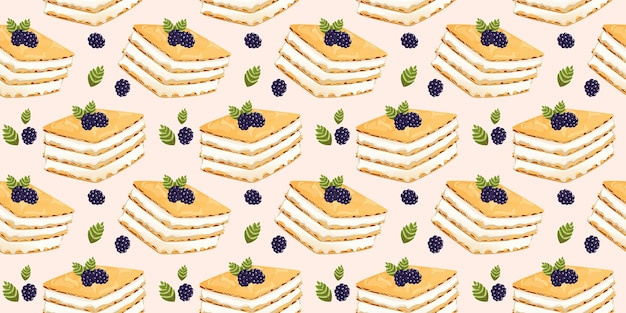 Napoleon cake seamless pattern vector illustration