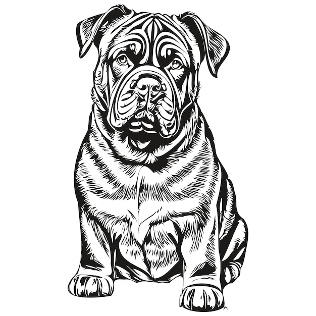 Vector napolitaanse mastiff hond vector gezicht tekenen portret schets vintage stijl transparante achtergrond realistisch ras huisdier