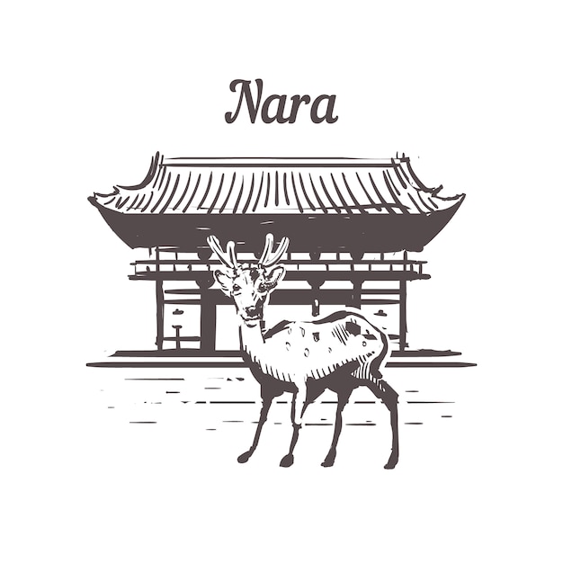 Nara landscape with deer, japan