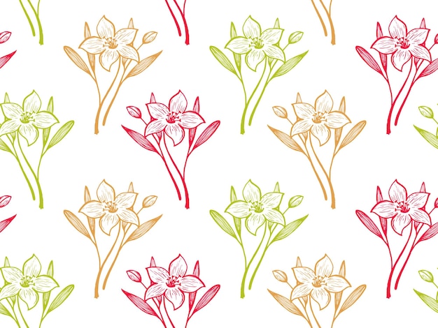 Narcis of lily bloemen vector naadloze patroon textiel print s