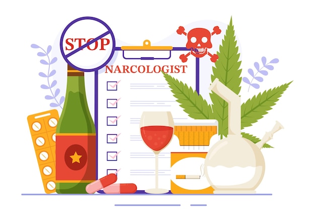 Narcologist Illustration for Drug Addiction Awareness Alcohol and Tobacco in Healthcare Templates