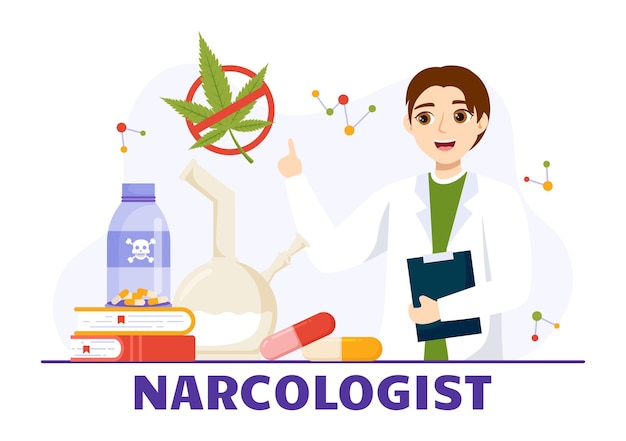 Narcologist Illustration for Drug Addiction Awareness Alcohol and Tobacco in Healthcare Templates