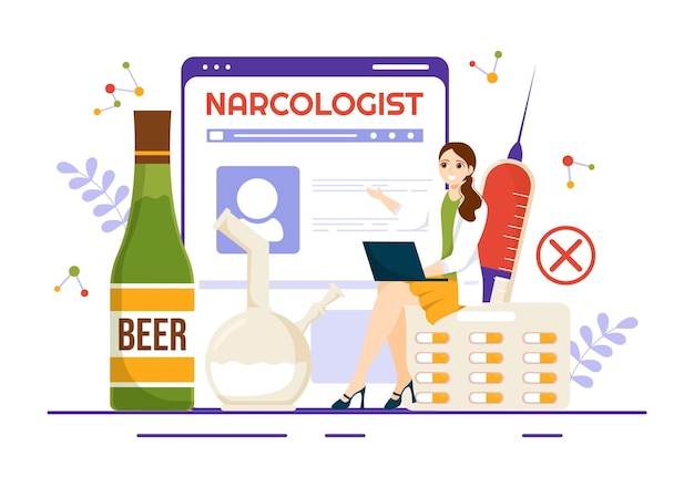 Narcologist Illustration for Drug Addiction Awareness Alcohol and Tobacco in Healthcare Templates