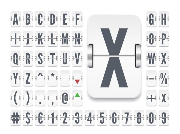 narrow white flip board font for stock exchange rates airport terminal mechanical scoreboard alphabet to display finance info and timetable vector illustration